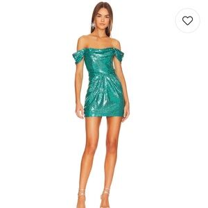 Revolve NBD- Teal Sequin Off-Shoulder Dress